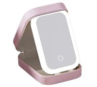 Travel Portable Cosmetics Case with Lighted Mirrored 3 Color LED Lights Makeup Jewelry Storage Bag for Brushes Tool, pink red, 16.5*11.5*6 cm