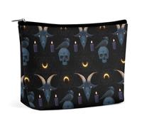 Travel Portable Makeup Bag, Large Capacity Cosmetic Bag with Zipper for Women, Travel Essentials Waterproof Toiletry Bag, Goth Raven Skull Goat