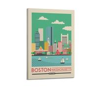 Travel Poster Boston Massachusetts, City Skyline by The River.jpg Poster Modern Wall Art Canvas Aesthetic Decoration Painting 16x24inch(40x60cm) Frame-style