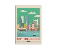 Travel Poster Boston Massachusetts, City Skyline by The River.jpg Poster Modern Wall Art Canvas Aesthetic Decoration Painting 20x30inch(50x75cm) Unframe-style