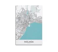 Travel Poster Málaga Cool - Tone Map Poster Modern Wall Art Canvas Aesthetic Decoration Painting 08x12inch(20x30cm) Unframe-style