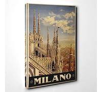Travel Poster Milan Milano Canvas Print | Gallery Wrapped 30mm Frame Wall Art | 30x20 inches | Ready to Hang | Retro Picture | Living Room Bedroom Lounge Office