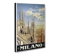 Travel Poster Milan Milano Canvas Print | Gallery Wrapped 30mm Frame Wall Art | 30x20 inches | Ready to Hang | Retro Picture | Living Room Bedroom Lounge Office