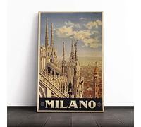 Travel Poster Milan Milano Canvas Print | Gallery Wrapped 30mm Frame Wall Art | 30x20 inches | Ready to Hang | Retro Picture | Living Room Bedroom Lounge Office