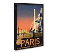 Travel Poster Paris No.1 Canvas Print | Gallery Wrapped 30mm Frame Wall Art | 30x20 inches | Ready to Hang | Retro Picture | Living Room Bedroom Lounge Office