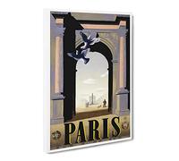 Travel Poster Paris No.2 Canvas Print | Gallery Wrapped 30mm Frame Wall Art | 20x14 inches | Ready to Hang | Retro Picture | Living Room Bedroom Lounge Office