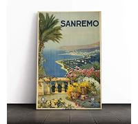 Travel Poster San Remo Canvas Print | Gallery Wrapped 30mm Frame Wall Art | 20x14 inches | Ready to Hang | Retro Picture | Living Room Bedroom Lounge Office