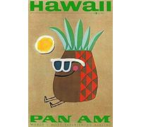 Travel Poster Style Hawaii Pineapple Airline Sunglasses Retro Modern Vintage Greeting Novelty 8x12 Tin Sign Metal Poster Wall Funny Man Cave Cool Wall Door Plaque New Warning Sign Aluminum Metal Tin