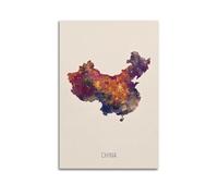 Travel Posters China Watercolor Map #2 Poster Decorative Painting Canvas Wall Posters And Art Picture Print Modern Family Bedroom Decor Posters 12x18inch(30x45cm)
