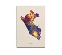 Travel Posters Peru Watercolor Map #2 Poster Decorative Painting Canvas Wall Posters And Art Picture Print Modern Family Bedroom Decor Posters 12x18inch(30x45cm)