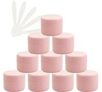 travel pots， 12 PC Empty 50ml Pink Plastic Cosmetic Jars with Screw Lid, 50g Small Pot with Inner Linner for Travel Gel Lip Balm + 5X Spatula(Roze,10ml)