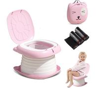 Travel Potty for Toddlers, 3-in-1 Portable Foldable Training Toilet Seat with Disposable Bags, Kids Potty Chair for Indoor, Outdoor & Car Journeys (Baby Boy/Girl) (Pink)