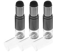 Travel Powder Brush with Refillable Bottle and Cap 3pcs | Black Plastic Set, Press-type Design for Face Touch-ups, Built-in Dispenser, Rotary Locking Lid