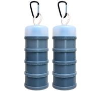Travel Protein Powder Container, 2-Pack Protein Powder Travel Container, Stackable & Leak-Proof Portable Dispenser with Carabiner, Grey Food-Safe PP Storage for Gym, On-the-Go
