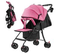 Travel Pushchair One Hand Fold Buggy Adjustable Recline Lightweight | Ultra-lightweight Travel Pushchair, one-hand fold, adjustable backrest for 0-2 year olds Pink