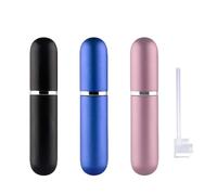 Travel Refillable Perfume Atomisers, 5ML, 3 Pcs Mini Portable Spray Bottles, Round Tube Set With 1 Flat Separated Tool, for Home Business Trip (Black+Blue+Champagne)(4pcs)