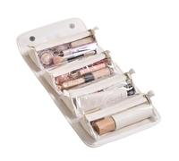 Travel Roll, cosmetic Roll, Toilet Folding Cosmetic Waterproof Leather & Makeup, Flat 4, 4 removable Transparent Compartment touch, White/Dark Grey , Consulte la descripción, See description