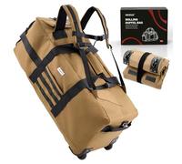 Travel Rolling Duffel Bag with Wheels,Large Rolling Backpack, Military Tactical Wheeled Foldable for Deployment Camping Sports Weekender Overnight Personal Items Duffel Bag 80L, Khaki, 31.5" L x 11.8