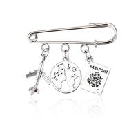 Travel Safety Pin Brooch for Traveller Pilot Adventurer Passport Airplane Pendant Lapel Pins Flight Accessories Stuff Earth Charm Brooch Bag Purse Pin for Travel Lovers Flight Attendant Gift