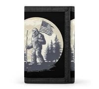 Travel Sasquatch Bigfoot U.S. Flag Moon Fashion Trifold Wallets with Key Ring Lightweight Front Pocket Tri-Fold Wallet