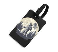 Travel Sasquatch Bigfoot U.S. Flag Moon Printed Luggage Tag with ID Name Card Funny Suitcase Labels Baggage Bag Tags