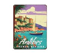 Travel Scenery Metal Tin Signs French Riviera Antibes Poster Signs Wall Art Decor Plaque For Home Bedroom Bar Club Cafe Bathroom Kitchen Metal Sign Plaque Poster 8X12 Inch