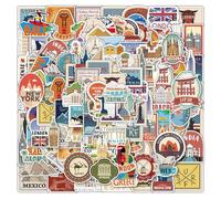 Travel Scrapbook Stickers Adults, 100 Pcs Travel Map Country StickerSet, World Travel Stickers, Waterproof Vintage City Landmark Vinyl Decals for Scrapbook Water Bottle Laptop Travel Journal Luggage
