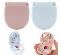 Travel Sewing Kit, 2PCS Portable Sewing Kit Box Mini Sewing Kit with Scissor Button Pins Black Thread and Needle Sew Supplies Case for Beginner Traveler