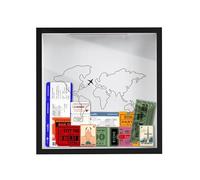 Travel Shadow Box, 11.5x11.5in Adventure Archive Box with Slot Wood Frame Map Plane Design Travel Tickets Holder Travel Keepsake Top Loading Shadow Box for Movie Theater Travel Tickets(Black)