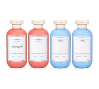 Travel Shampoo Bottle, Empty Plastic Squeeze Bottles 6.8 oz with Flip Cap, Lotion Container for Toiletries, Travel Size Shampoo and Conditioner (Orange/Blue, 200 ml)
