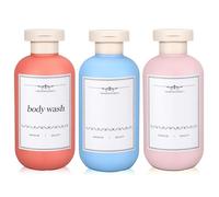 Travel Shampoo Bottle, Empty Plastic Squeeze Bottles 6.8 oz with Flip Cap, Lotion Container for Toiletries, Travel Size Shampoo and Conditioner (Blue/Orange/Pink, 200 ml)
