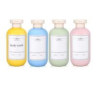 Travel Shampoo Bottle, Empty Plastic Squeeze Bottles 6.8 oz with Flip Cap, Lotion Container for Toiletries, Travel Size Shampoo and Conditioner (Yellow/Avocado-Pink/Blue, 200 ml)
