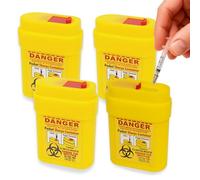 Travel Sharps Bin Mini 4 Container Pack - Small Sharps Box for Needles, Lancets, Razor Blades - Portable Clinical Waste Bin Ideal For Travel, Work, Home - 4 Yellow Needle Disposal Box Size 0.2L Each