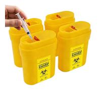 Travel Sharps Bin, Portable Mini Sharp Container, 0.3L Leakproof & Puncture-Resistant Small Sharp Box for Safe Needle Disposal Diabetic Pen Needles Travel Work And Daily Personal Use (Yellow, 4 Pcs)