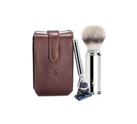 RT2F MÜHLE Travel Florentine Brown Leather Silvertip Fibre/Fusion Shaving Kit