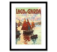 TRAVEL SHIPS HARBOUR COAST LAGO DI GARDA LAKE ITALY FRAMED ART PRINT B12X7875