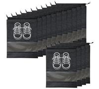 Travel Shoe Bag, 15 PCS Large Shoe Storage Bags, Large Portable Drawstring Shoes Storage Bags Dustproof Drawstring Shoes Bags with Transparent Slot for Daily and Travel Use(Black)