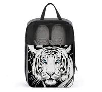 Travel Shoe Bag with Mesh & Double Zipper, Waterproof Shoe Organizer Compact 13.7 Inch Black White Tiger Storage Bag for Home, Gym & Travel Essentials