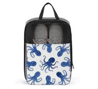 Travel Shoe Bag with Mesh & Double Zipper, Waterproof Shoe Organizer Compact 13.7 Inch Blue Octopus Storage Bag for Home, Gym & Travel Essentials