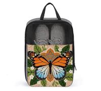 Travel Shoe Bag with Mesh & Double Zipper, Waterproof Shoe Organizer Compact 13.7 Inch Boho Mandala Butterfly Storage Bag for Home, Gym & Travel Essentials
