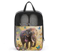 Travel Shoe Bag with Mesh & Double Zipper, Waterproof Shoe Organizer Compact 13.7 Inch Butterfly Elephant Storage Bag for Home, Gym & Travel Essentials