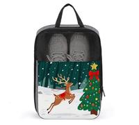 Travel Shoe Bag with Mesh & Double Zipper, Waterproof Shoe Organizer Compact 13.7 Inch Christmas Tree Elk Storage Bag for Home, Gym & Travel Essentials