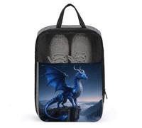 Travel Shoe Bag with Mesh & Double Zipper, Waterproof Shoe Organizer Compact 13.7 Inch Cool Blue Dragon Storage Bag for Home, Gym & Travel Essentials