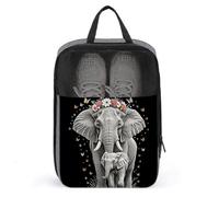 Travel Shoe Bag with Mesh & Double Zipper, Waterproof Shoe Organizer Compact 13.7 Inch Cute Elephant Storage Bag for Home, Gym & Travel Essentials