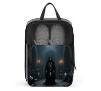 Travel Shoe Bag with Mesh & Double Zipper, Waterproof Shoe Organizer Compact 13.7 Inch Dark Skeleton Storage Bag for Home, Gym & Travel Essentials