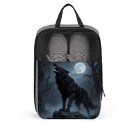 Travel Shoe Bag with Mesh & Double Zipper, Waterproof Shoe Organizer Compact 13.7 Inch Ferocious Howling Wolf Storage Bag for Home, Gym & Travel Essentials