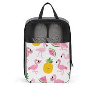 Travel Shoe Bag with Mesh & Double Zipper, Waterproof Shoe Organizer Compact 13.7 Inch Flamingo Watermelon Pineapple Storage Bag for Home, Gym & Travel Essentials