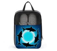 Travel Shoe Bag with Mesh & Double Zipper, Waterproof Shoe Organizer Compact 13.7 Inch Form Circle Floating Sharks Storage Bag for Home, Gym & Travel Essentials