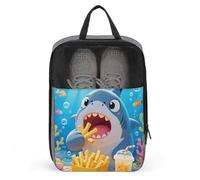 Travel Shoe Bag with Mesh & Double Zipper, Waterproof Shoe Organizer Compact 13.7 Inch Funny Cartoon Shark Storage Bag for Home, Gym & Travel Essentials