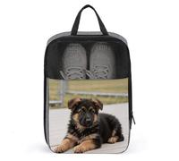 Travel Shoe Bag with Mesh & Double Zipper, Waterproof Shoe Organizer Compact 13.7 Inch German Shepherd Puppies Storage Bag for Home, Gym & Travel Essentials